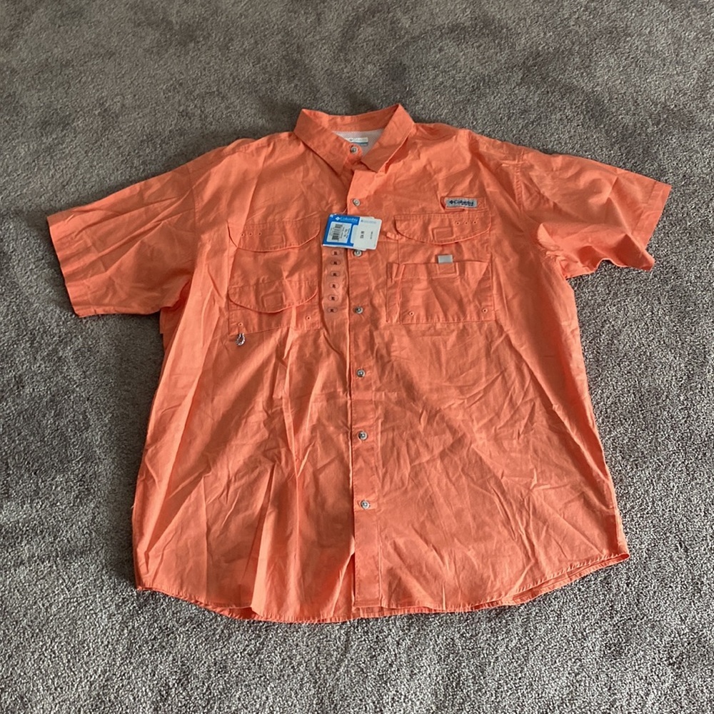 Columbia Bonehead PFG Vented Fishing Button Down Shirt Orange SIZE XL